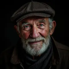 FLUX Pro 1.1 — An elderly man with a weathered face and kind smil