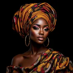 FLUX Pro 1.1 — A woman with elaborate gele headwrap and bold eye 