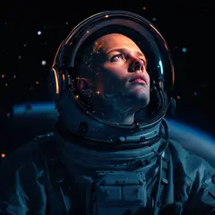 FLUX Pro 1.1 — An astronaut without a helmet, face lit by Earth g