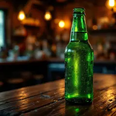 FLUX Pro 1.1 — A green glass bottle of craft beer with condensati