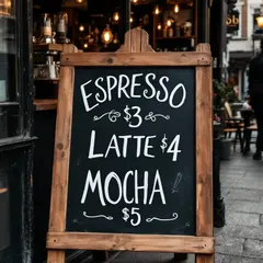 FLUX Pro 1.1 — A hand-lettered chalkboard menu outside a coffee s