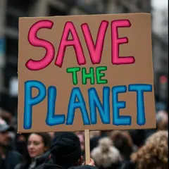 FLUX Pro 1.1 — A protest sign held up in a crowd reading SAVE THE