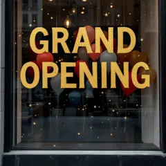 FLUX Pro 1.1 — A storefront window with GRAND OPENING painted in 