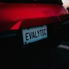 FLUX Pro 1.1 — A license plate reading EVALYTIC on the back of a 