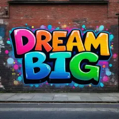 FLUX Pro 1.1 — A graffiti mural on a brick wall spelling DREAM BI