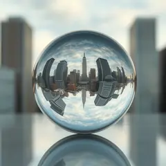 FLUX.1 [schnell] — A glass sphere refracting a distorted cityscape, s