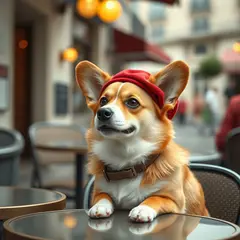 FLUX.1 [schnell] — A corgi wearing a red beret sitting in a Parisian 