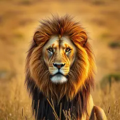 FLUX.1 [schnell] — A majestic lion with a full mane, golden savanna b
