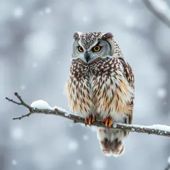 FLUX.1 [schnell] — An owl perched on a snow-covered branch, intense a