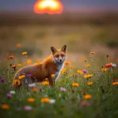 FLUX.1 [schnell] — A fox in a field of wildflowers, backlit by sunset