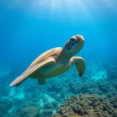 FLUX.1 [schnell] — A giant sea turtle swimming over a coral reef, und