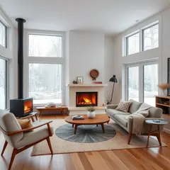 FLUX.1 [schnell] — A cozy Scandinavian living room with a fireplace, 
