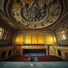 FLUX.1 [schnell] — An abandoned Art Deco theater with peeling gold pa