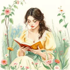 FLUX.1 [schnell] — A woman reading a book in a garden, watercolor pai