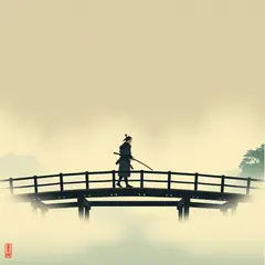 FLUX.1 [schnell] — A lone samurai standing on a misty bridge, ukiyo-e