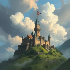 FLUX.1 [schnell] — A medieval castle on a hilltop, fantasy art style,
