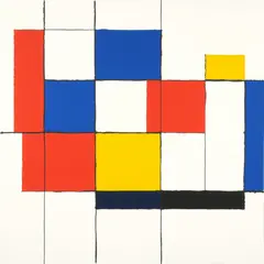 FLUX.1 [schnell] — A geometric abstract composition with red, blue, a