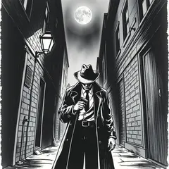 FLUX.1 [schnell] — A noir detective in a foggy alley, graphic novel s