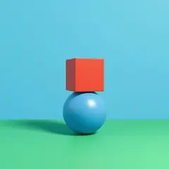 FLUX.1 [schnell] — A red cube on top of a blue sphere, both sitting o