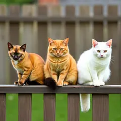 FLUX.1 [schnell] — Three cats of different colors sitting in a row on