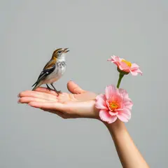 FLUX.1 [schnell] — A bird perched on the left hand of a person, the r