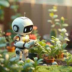 FLUX.1 [schnell] — A 3D render of a cute robot watering plants in a m