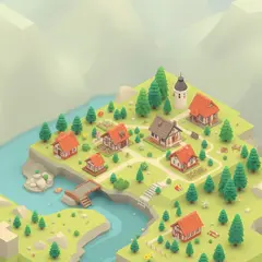 FLUX.1 [schnell] — An isometric low-poly village with tiny houses, tr