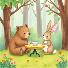 FLUX.1 [schnell] — A children's book illustration of a bear and a rab