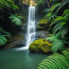 FLUX.1 [schnell] — A waterfall cascading into a tropical pool surroun