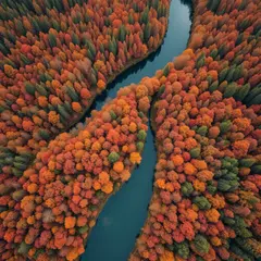 FLUX.1 [schnell] — An aerial view of a winding river through autumn f