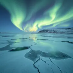 FLUX.1 [schnell] — A frozen lake with cracks in the ice, Northern Lig