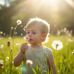 FLUX.1 [schnell] — A child blowing dandelion seeds in a sunlit meadow