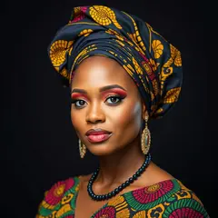FLUX.1 [schnell] — A woman with elaborate gele headwrap and bold eye 