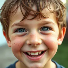 FLUX.1 [schnell] — A freckled boy with bright blue eyes and messy hai