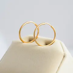 FLUX.1 [schnell] — A pair of gold hoop earrings on a velvet jewelry d