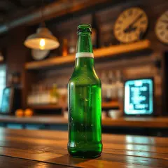 FLUX.1 [schnell] — A green glass bottle of craft beer with condensati