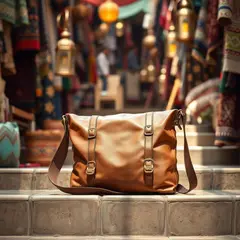 FLUX.1 [schnell] — A leather messenger bag on a sun-dappled step in a