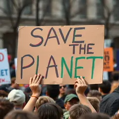 FLUX.1 [schnell] — A protest sign held up in a crowd reading SAVE THE