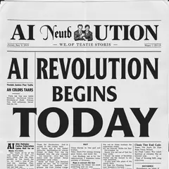 FLUX.1 [schnell] — A newspaper headline reading AI REVOLUTION BEGINS 