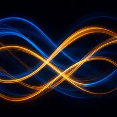 GPT Image 1 Mini — Intertwining ribbons of light in blue and gold aga