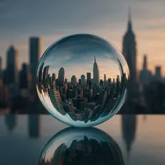 GPT Image 1 Mini — A glass sphere refracting a distorted cityscape, s