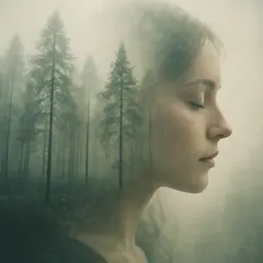 GPT Image 1 Mini — A double exposure photograph combining a forest wi