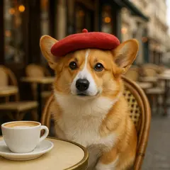 GPT Image 1 Mini — A corgi wearing a red beret sitting in a Parisian 