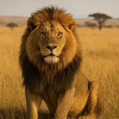 GPT Image 1 Mini — A majestic lion with a full mane, golden savanna b