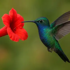 GPT Image 1 Mini — A hummingbird hovering next to a bright red flower