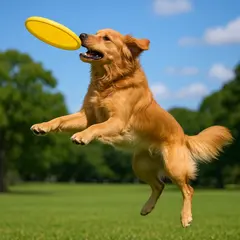 GPT Image 1 Mini — A golden retriever catching a frisbee in mid-air a