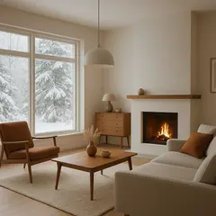 GPT Image 1 Mini — A cozy Scandinavian living room with a fireplace, 