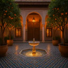 GPT Image 1 Mini — A traditional riad courtyard with intricate zellig