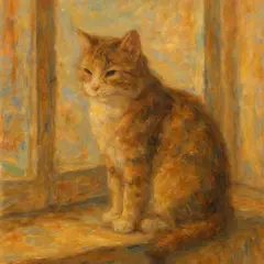 GPT Image 1 Mini — A cat sitting on a windowsill, impressionist oil p