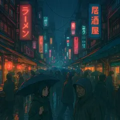 GPT Image 1 Mini — A cyberpunk street market in Tokyo, anime style, n